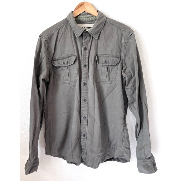 ALL-SON Brand Mens Shirt Size Large Button Long Sleeve Pockets Green Cotton - Picture 1 of 4